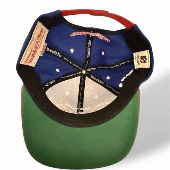 Mitchell & Ness New York Giants Snapback Hat Blue Red Script Adjustable NFL Cap - Picture 2 of 4